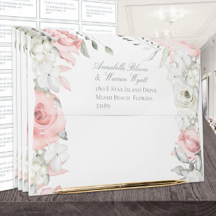 Blush White Roses Floral Garden Wedding Invitation Envelope