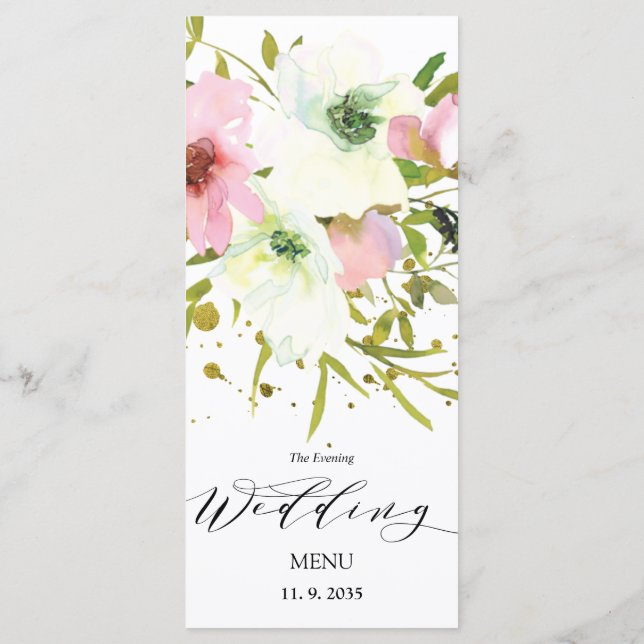 Blush & White roses with gold splashes Menu (Back)