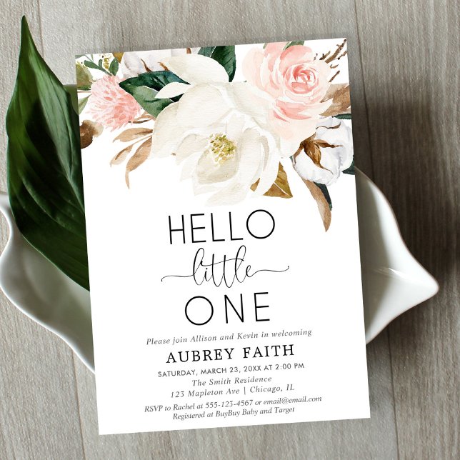 Blush white rustic floral sip see meet baby girl invitation (Creator Uploaded)