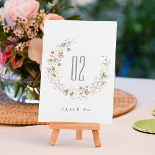 Blush White Rustic Meadow Floral Wreath Wedding Table Number