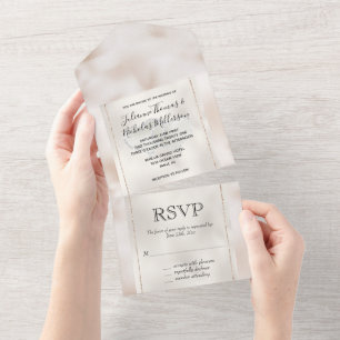 Blush White Silver Glam Glitter Hearts All In One Invitation
