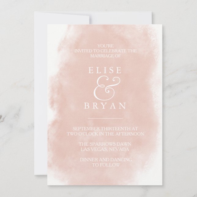 Blush & White Simple Modern Watercolor Wedding Invitation (Front)