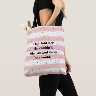 Blush, White, Stripes, Gold Confetti Tote Bag