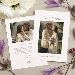 Blush White Two Photo Wedding Photo Thank you Card