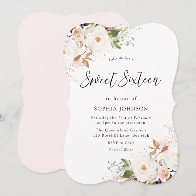 Blush White Winter Forest Sweet 16 Birthday Party Invitation (Front/Back)