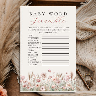 Blush Wildflower Baby Word Scramble Game Flyer