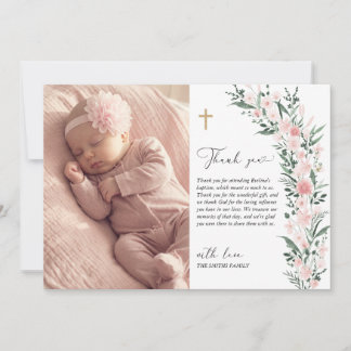Blush Wildflower Baptism Photo Thank You Card