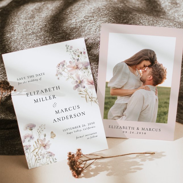 Blush Wildflower Boho Garden Wedding Save the Date (Creator Uploaded)