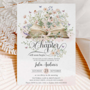 Blush Wildflower Books New Chapter Bridal Shower Invitation