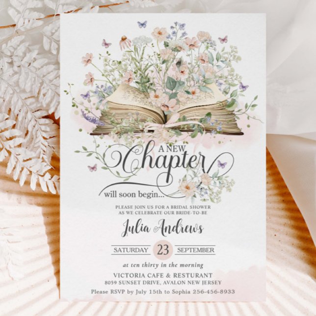 Blush Wildflower Books New Chapter Bridal Shower Invitation (Creator Uploaded)