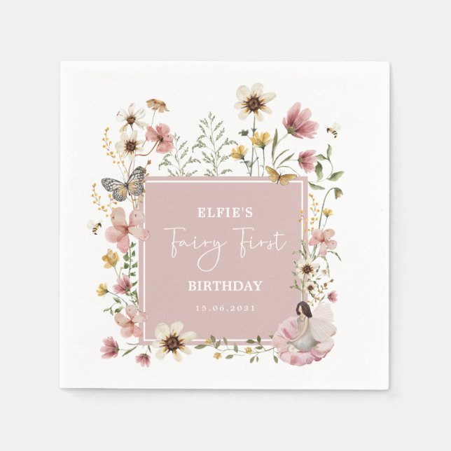 Blush Wildflower Fairy Fairy Girl Birthday Party Napkin (Front)