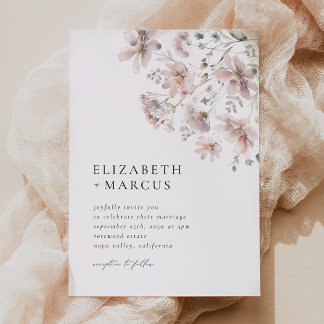 Blush Wildflower Minimal Boho Wedding Invitation