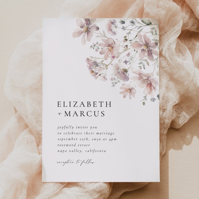 Blush Wildflower Minimal Boho Wedding Invitation (Creator Uploaded)