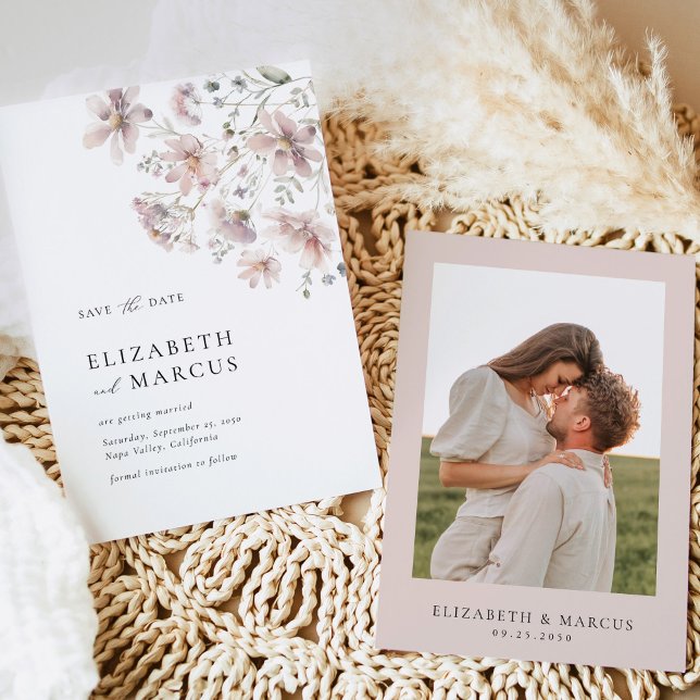 Blush Wildflower Minimal Wedding Save the Date (Creator Uploaded)