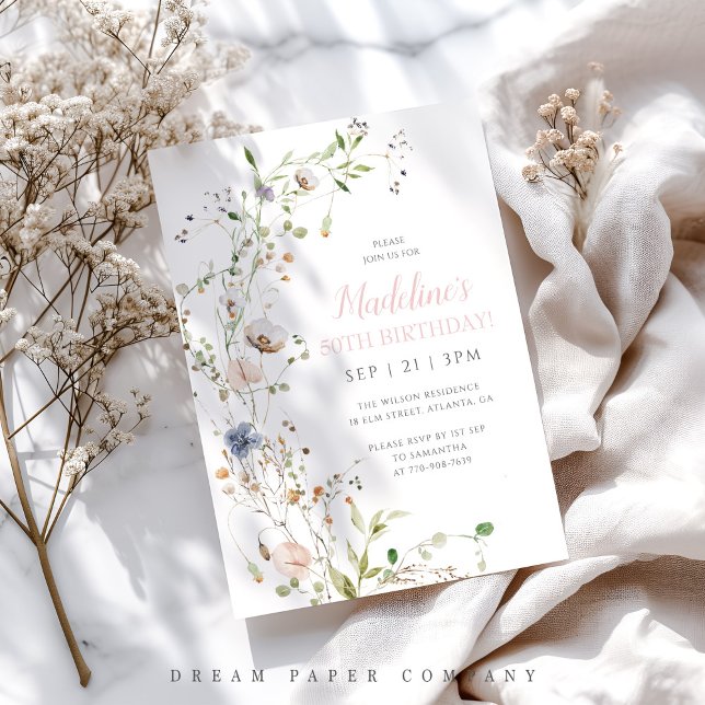 Blush Wildflowers 50th Birthday Invitation (Creator Uploaded)