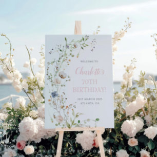 Blush Wildflowers 70th Birthday Welcome Poster