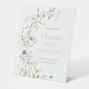 Blush Wildflowers 80th Birthday Welcome Pedestal Sign