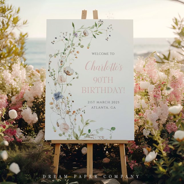 Blush Wildflowers 90th Birthday Welcome Poster (Creator Uploaded)