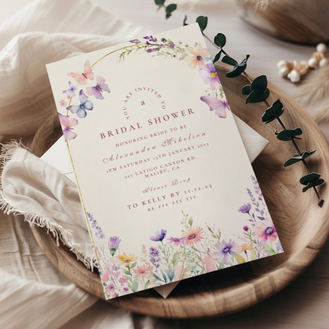 Blush Wildflowers and Butterflies Bridal Shower Invitation (Creator Uploaded)