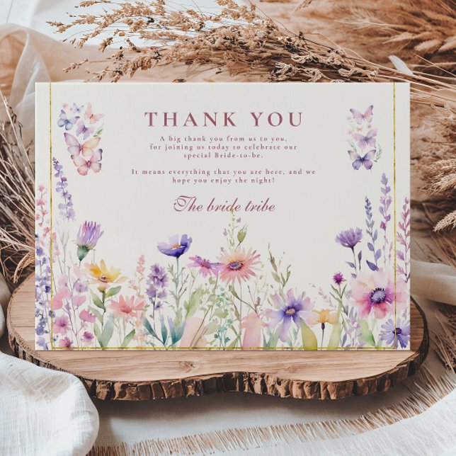 Blush Wildflowers and Butterflies Bridal Shower Thank You Card (Creator Uploaded)