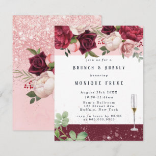 Blush Wine Peony Glitter Brunch & Bubbly Invites