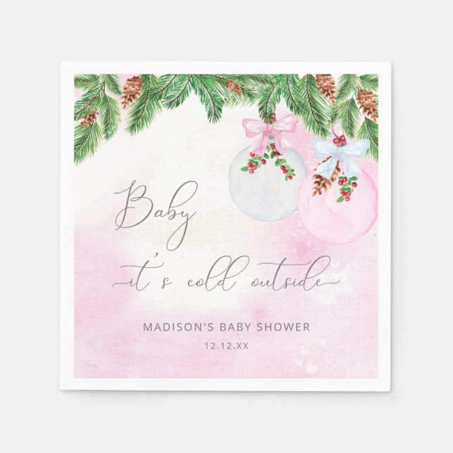 Blush Winter Christmas Baby Shower Napkins (Front)