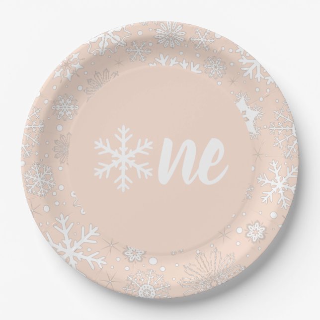 Blush Winter First Birthday Snowflake One Plates (Front)