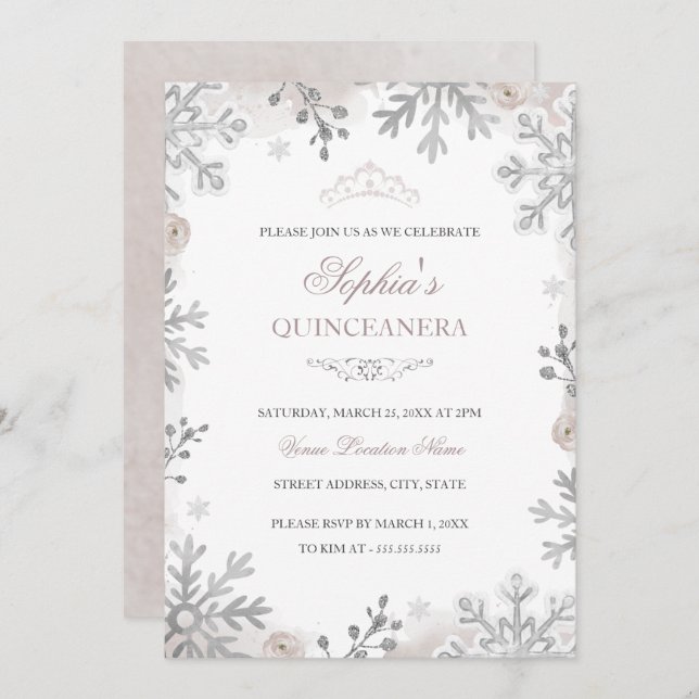Blush Winter Wonderland Quinceanera Invitation (Front/Back)