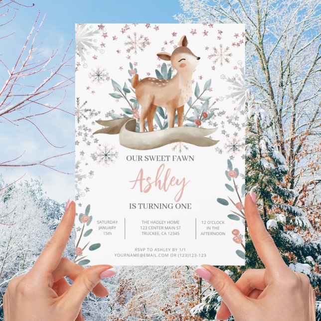 Blush Winter Woodland 1st Birthday Invitation (Creator Uploaded)