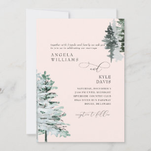  Blush Winter Woodland Wedding Invitation