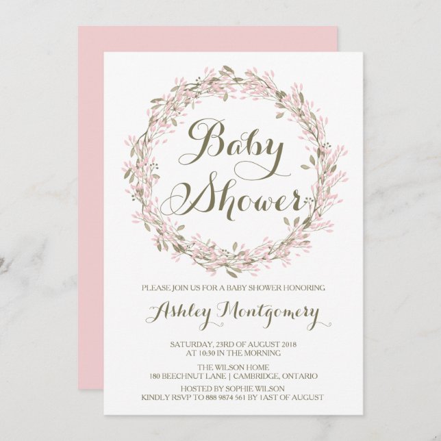 Blush Winter Wreath Baby Shower Invitation (Front/Back)