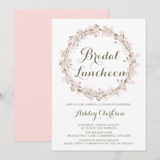 Blush Winter Wreath Bridal Luncheon Invitation (Front/Back)