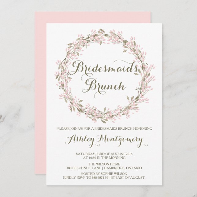 Blush Winter Wreath Bridesmaids Brunch Invitation (Front/Back)
