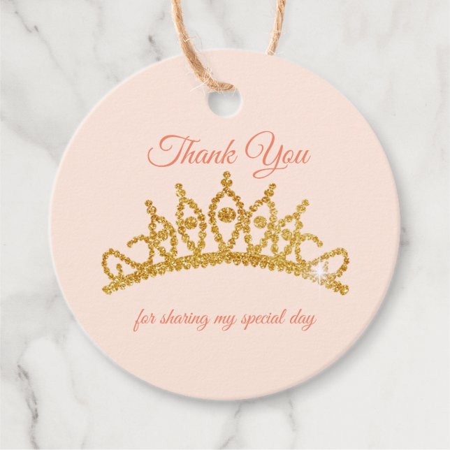 Blush with Gold Crown Favour Tags (Front)