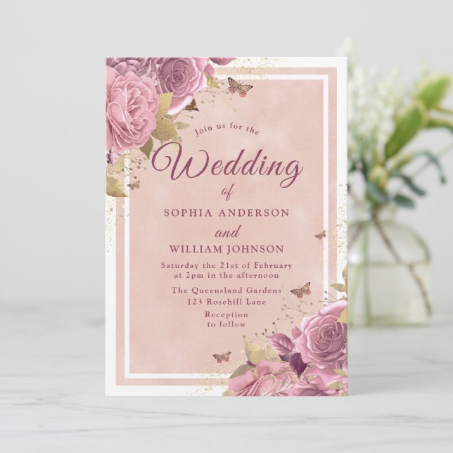 Blush Wonderland: Gorgeous Blush Floral Wedding Invitation (Standing Front)