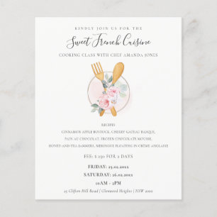Blush Wood Spoon Fork Floral Bakery Cooking Class Flyer