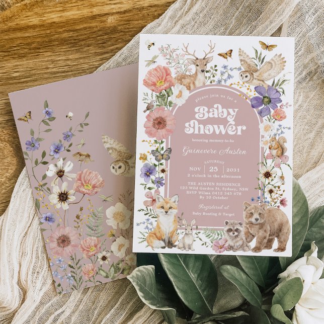 Blush Woodland Animals Floral Girl Baby Shower Invitation (Creator Uploaded)