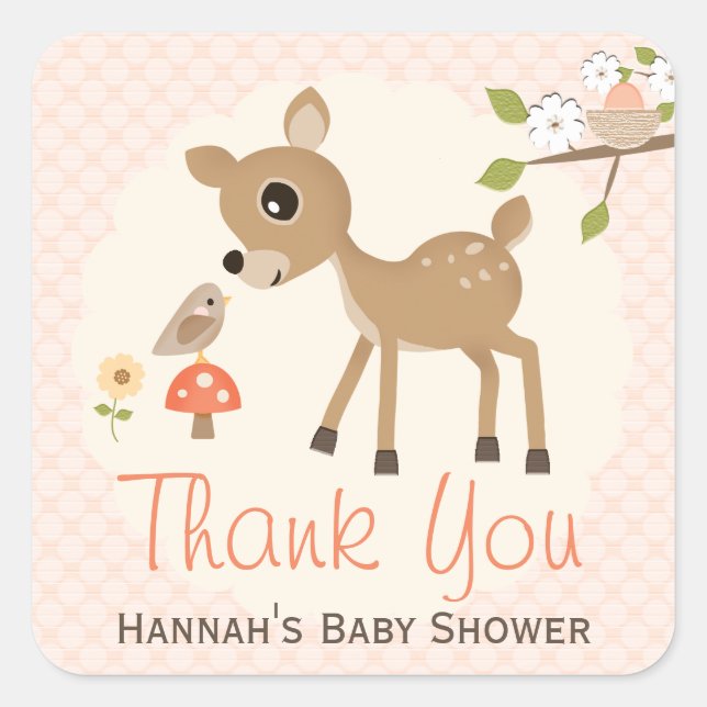 Blush Woodland Deer Baby Shower Thank You Stickers (Front)