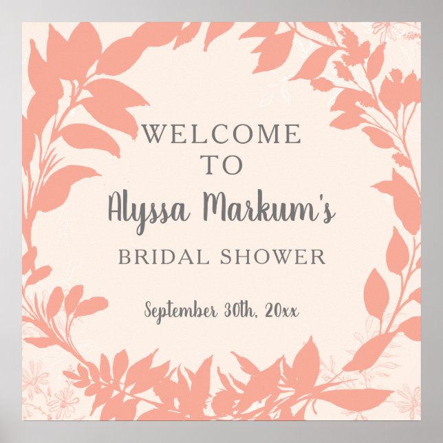 Blush Wreath Floral Bridal Shower Welcome Sign (Front)