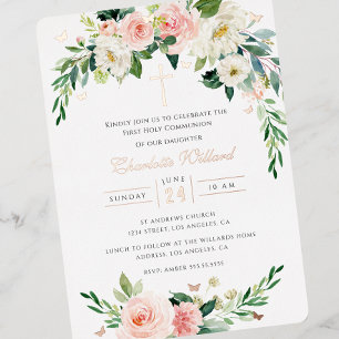 Blush Wreath Rose Gold Cross First Communion