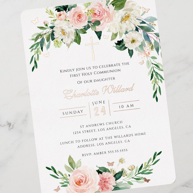 Blush Wreath Rose Gold Cross First Communion (Creator Uploaded)