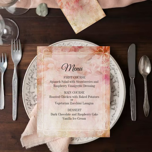 Blushed Floral Vintage Wedding Menu (Creator Uploaded)