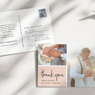 Blushed Gratitude Wedding Photo Thank You Postcard