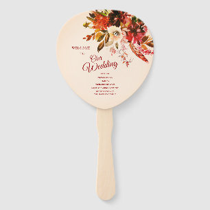 Blushed Ivory Autumn Floral Wedding Program Hand Fan