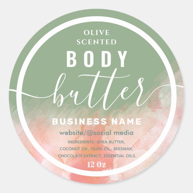 Blushed watercolor script body butter label (Front)