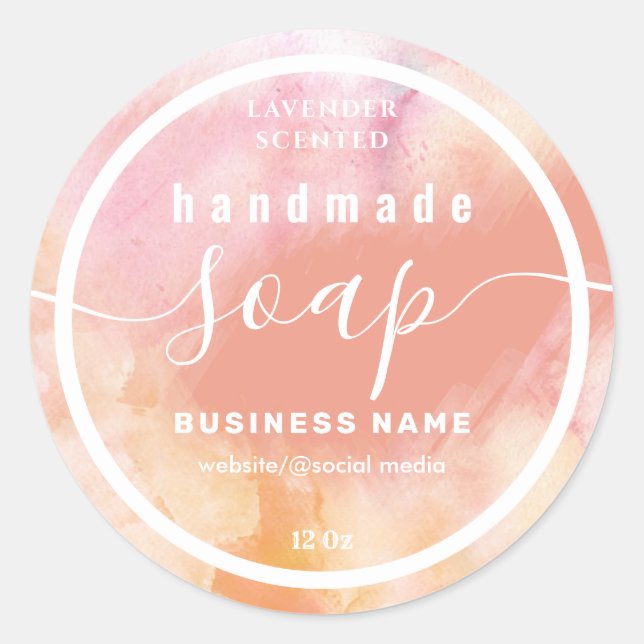 Blushed watercolor script handmade soap label (Front)