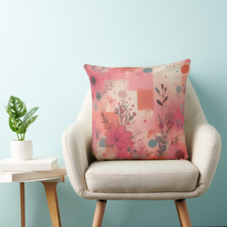 Blushing Bloom Collage Throw Pillow