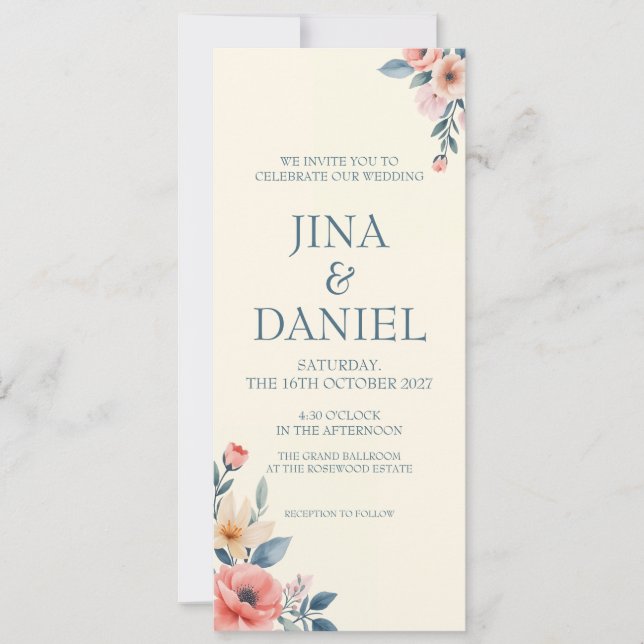 Blushing Bloom  Invitation (Front)