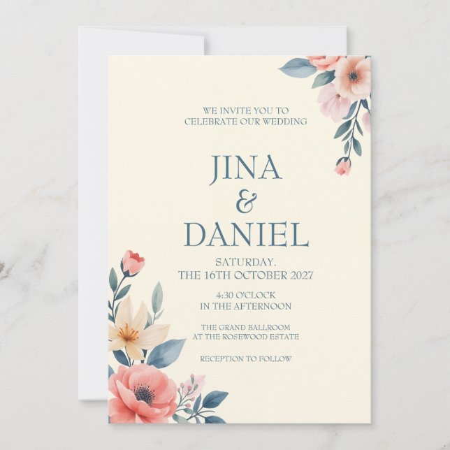 Blushing Bloom  Invitation (Front)