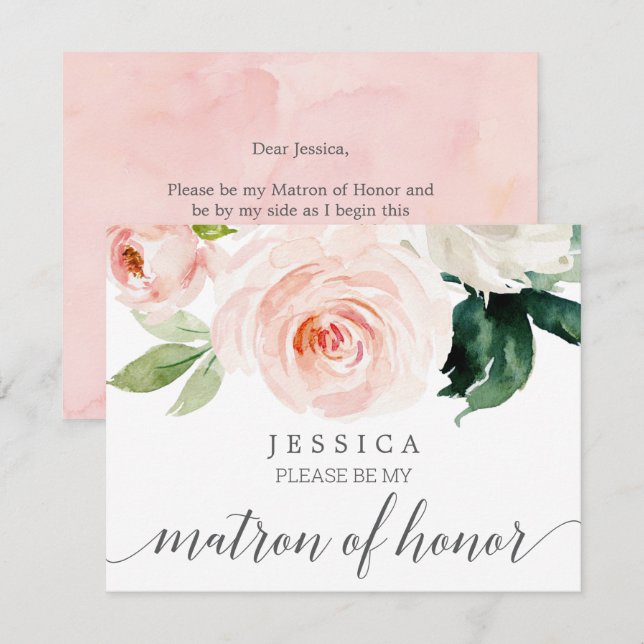 Blushing Bloom Will You Be My Matron of Honour Car Invitation (Front/Back)